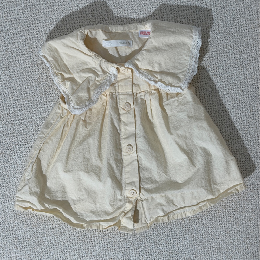 Zara Cream Baby Shirt with Peter Pan collar and Lace Detail